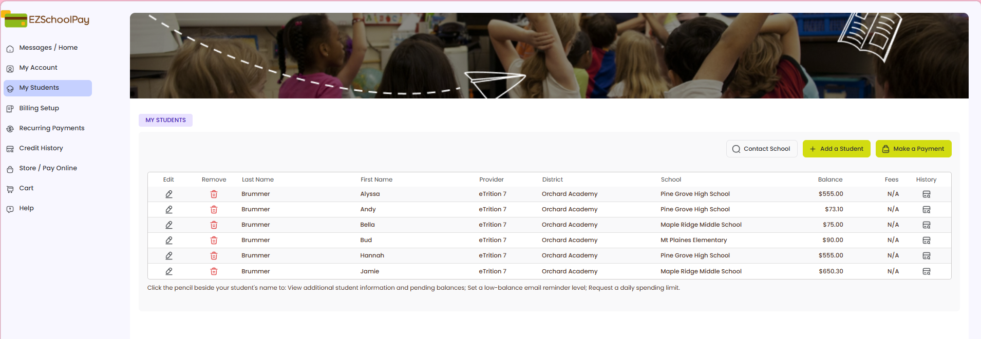 My Students Dashboard